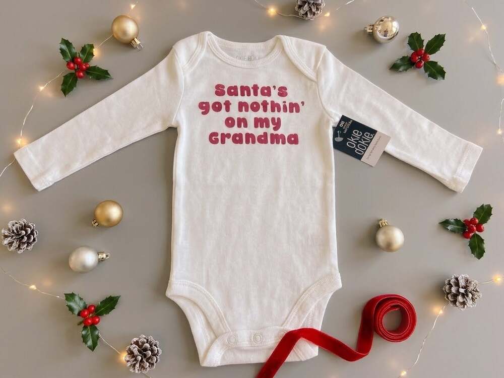 Okie Dokie Baby Christmas Long Sleeve Bodysuit Holiday Print White Size 6M